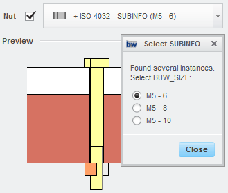 Select SUBINFO dialog