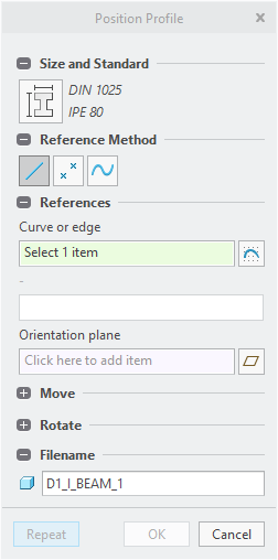 Function in profile dialog to create references