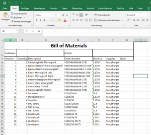 Ergebnis in Excel mit Verwendung der Direktschnittstelle von EMX