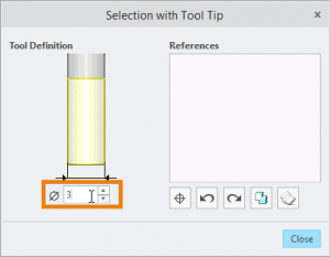 Möglichkeit bei der Werkzeugspitze den Durchmesser auszuwählen