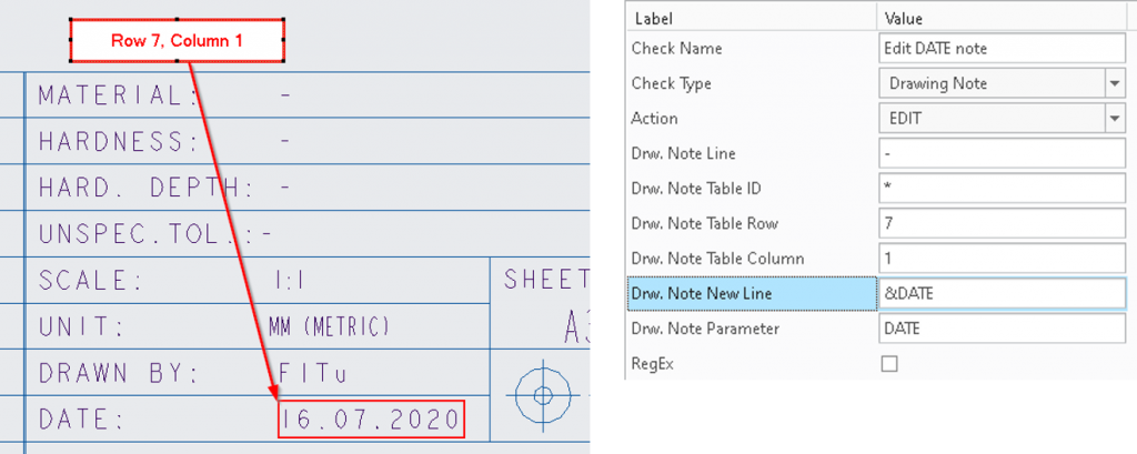 Changing drawing notes at a specific position in a drawing table
