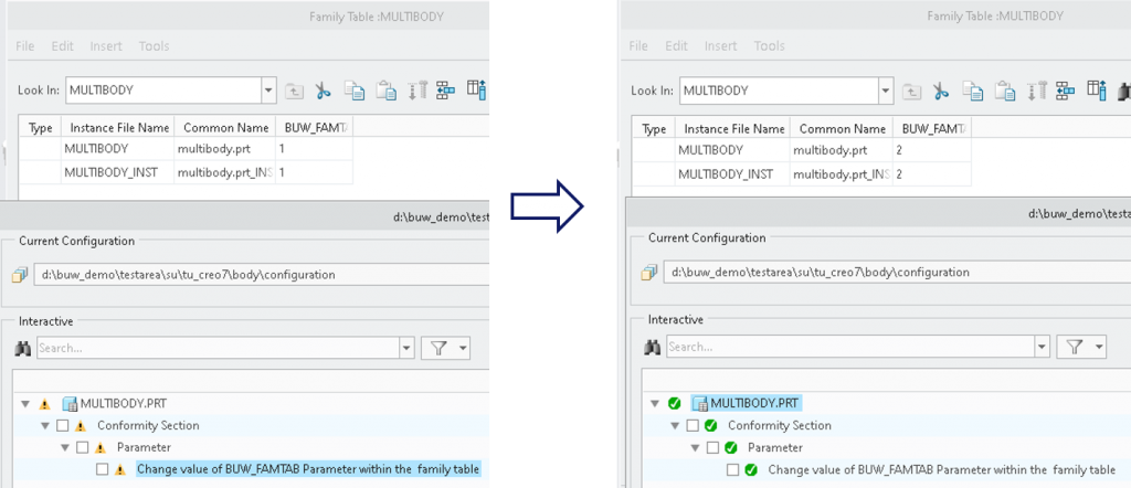 Changing the parameter values within the family table 