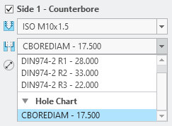 Option CBOREDIAM for counterbores 