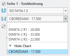 Option CBOREDIAM für Senkbohrungen 