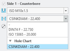 Option CSINKDIAM for counterbores 