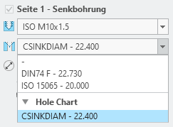 Option CSINKDIAM für Senkbohrungen 