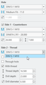 Using THREAD_NAME DIN13-1 for the hole type