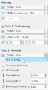 Verwendung von THREAD_NAME DIN13-1 für den Bohrungstyp 