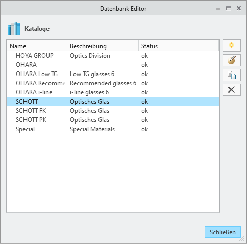 Übersichtsdialog Datenbank Editor