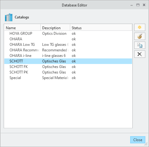 Overview dialog Database Editor