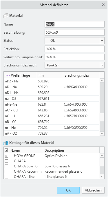 Komponenten des Materials definieren 