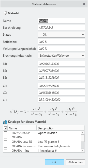 Komponenten des Materials definieren 