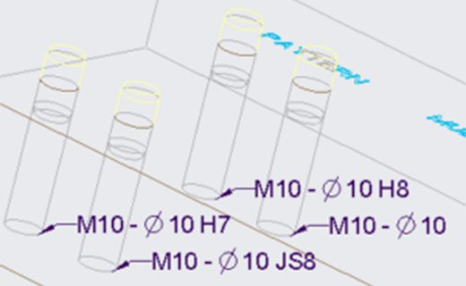 Displaying tolerances and fits in IFX hole notes
